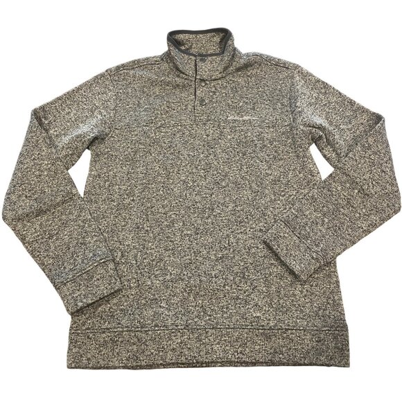 Eddie Bauer Men's Sz M Gray Tan 1/4 Snap Radiator Fleece Pullover Mock Neck - Picture 1 of 9
